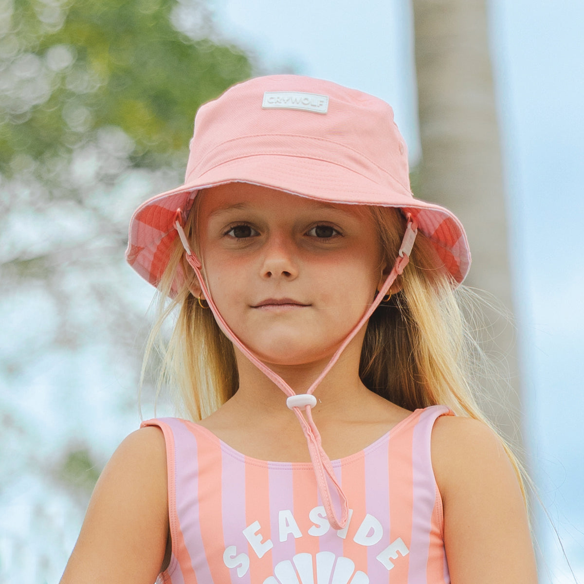 Crywolf Reversible Bucket Hat in Flamingo Stripe