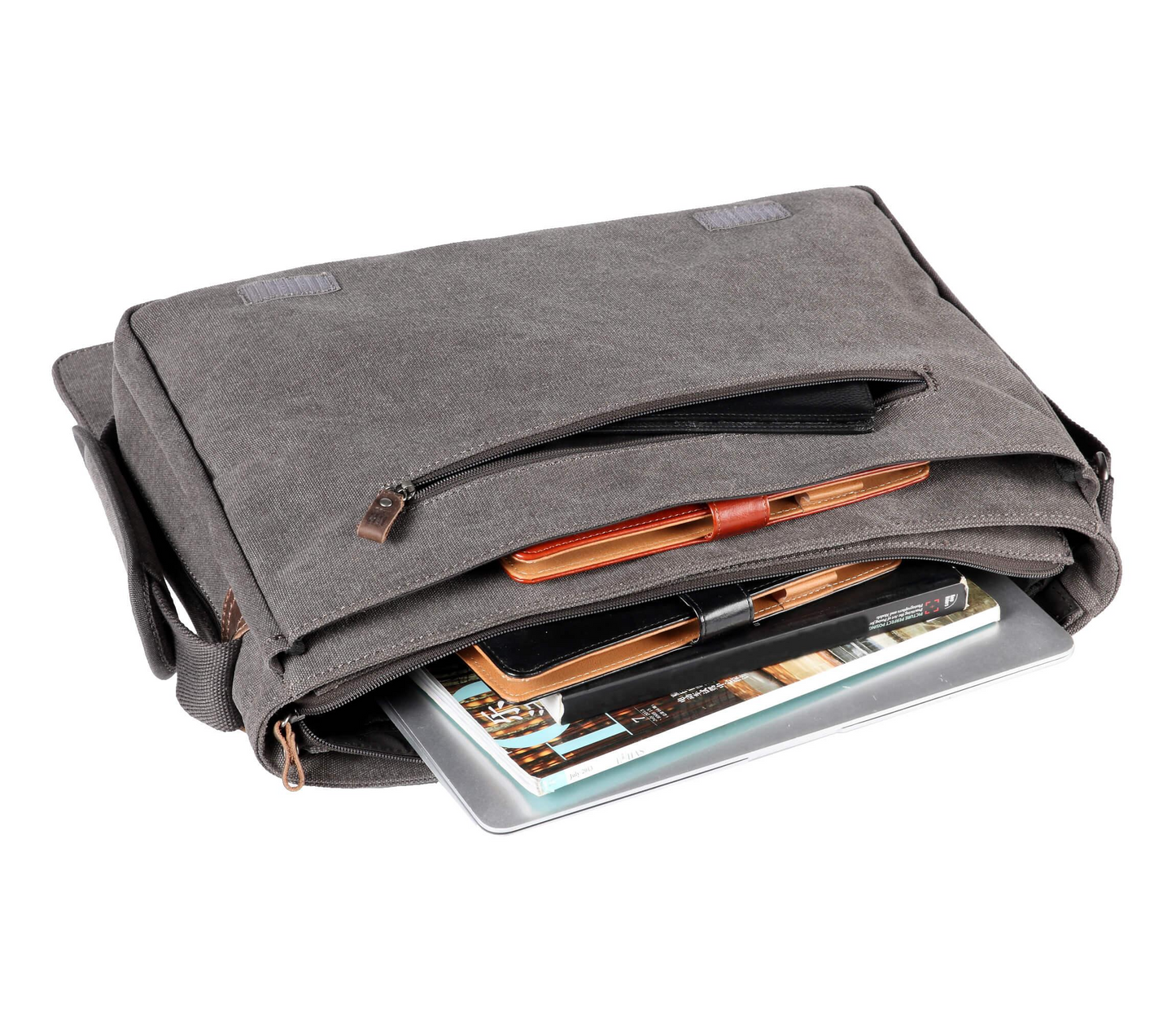 Troop Large Flap Front Messenger Bag - Charcoal