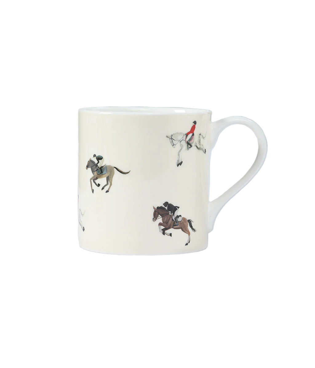 Mug with horse and rider illustrations on a white background