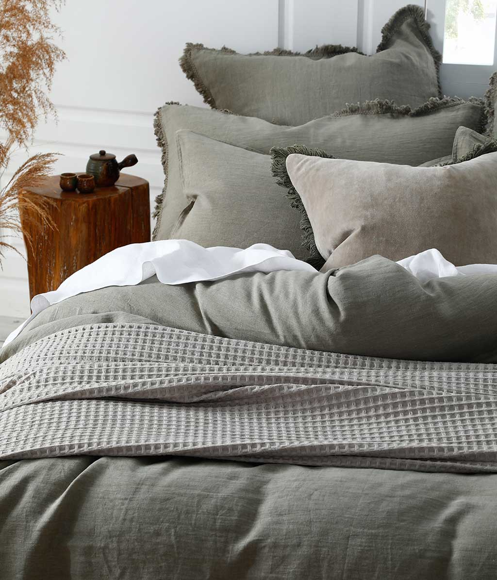 Laundered Linen Duvet Set - Olive | MM Linen | Avisons