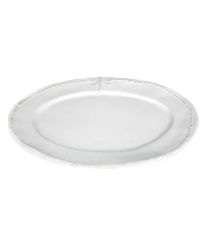 Dragonfly Stoneware White Oval Platter - Large
