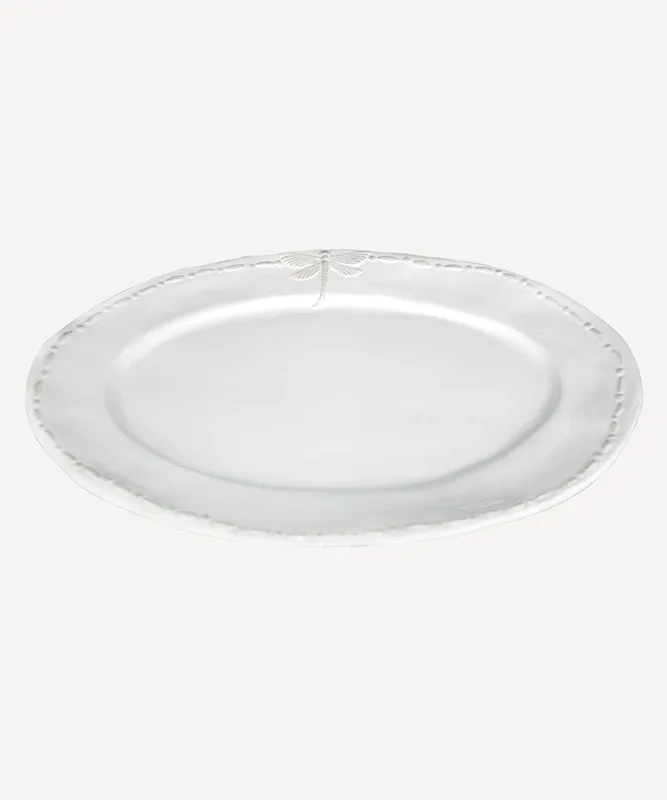 Dragonfly Stoneware White Oval Platter - Large