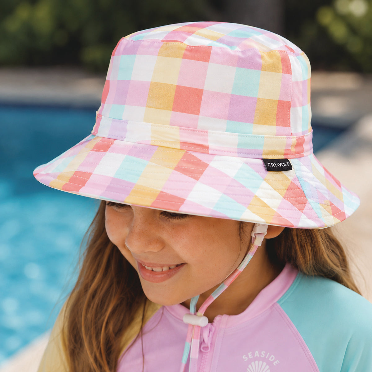 Crywolf Swim Bucket Hat in Pop Gingham