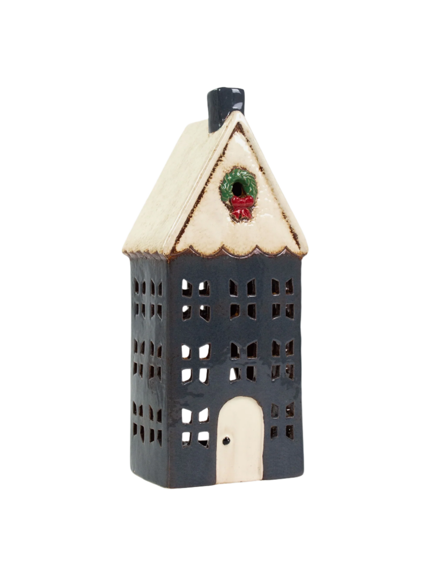 Christmas Tea Light House - Large Blue with Wreath