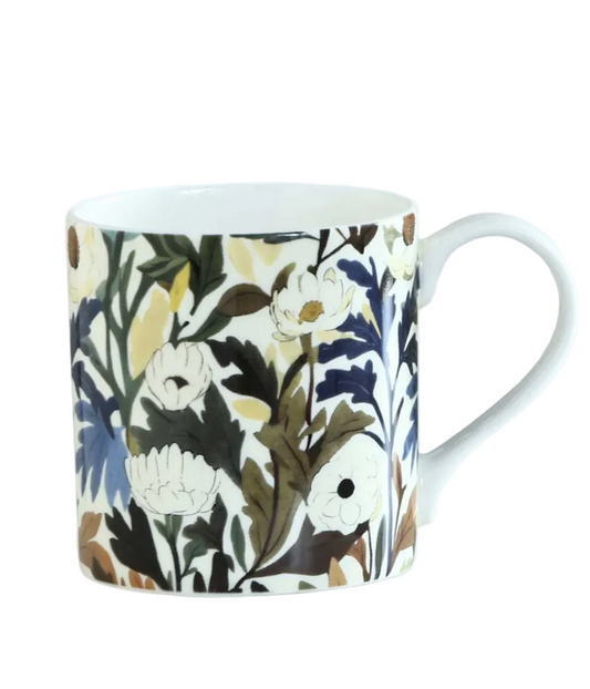Floral-patterned mug on a white background