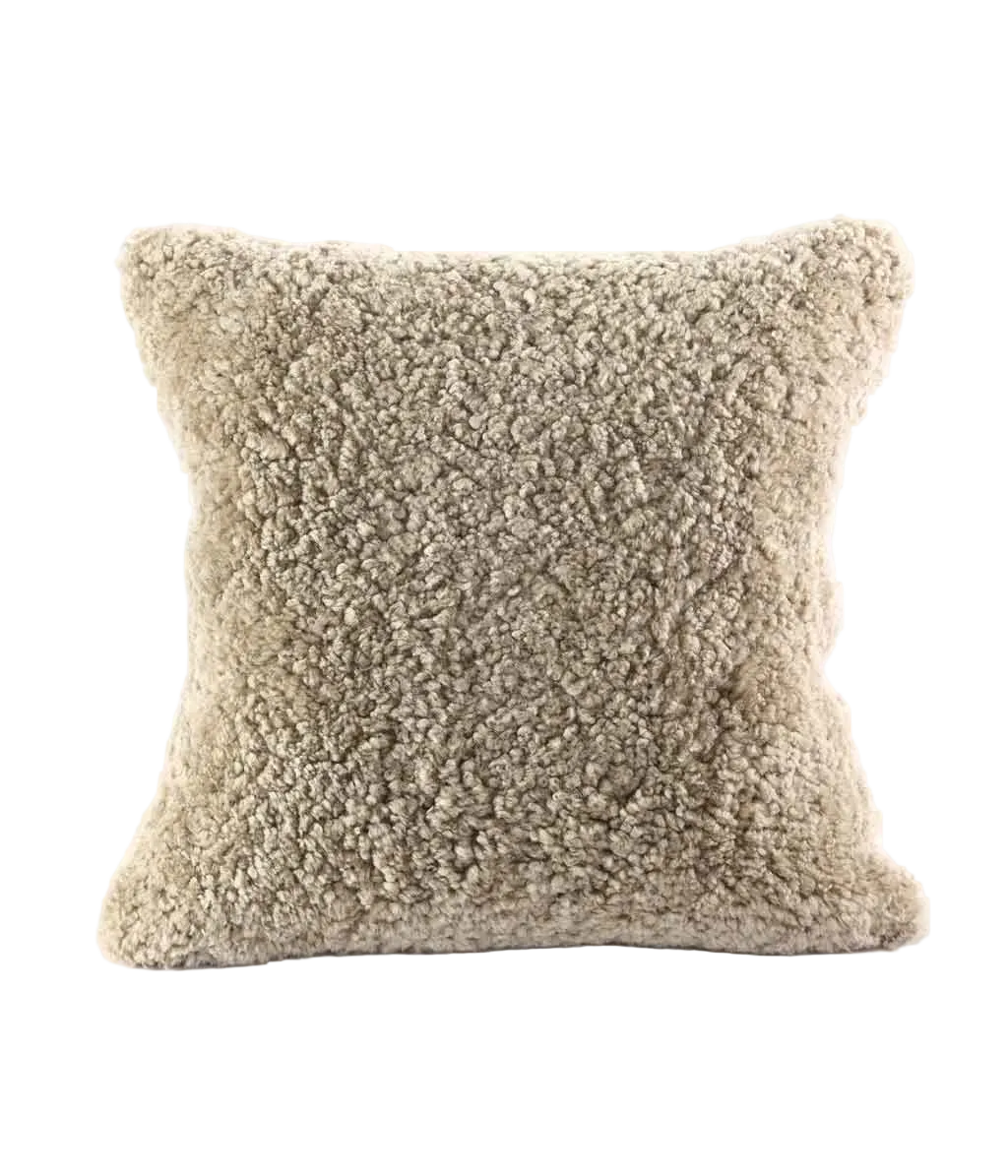 NZ Short Wool Sheepskin Cushion - Walnut
