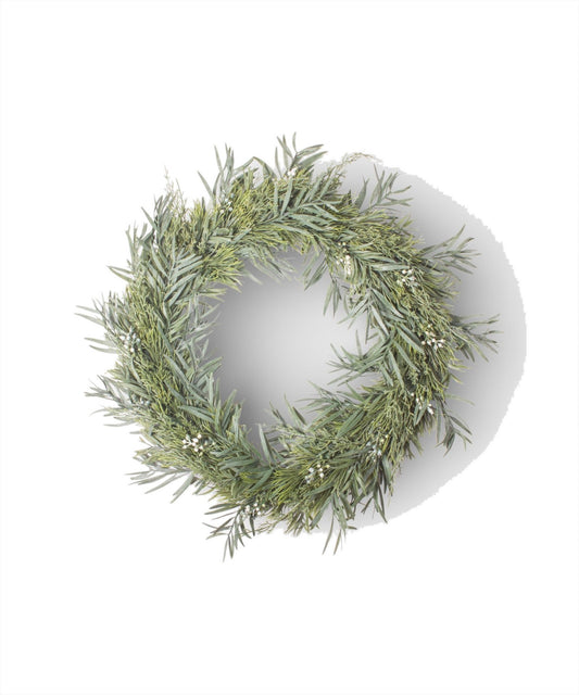 French Country Mixed Silver Green Wreath 50cm