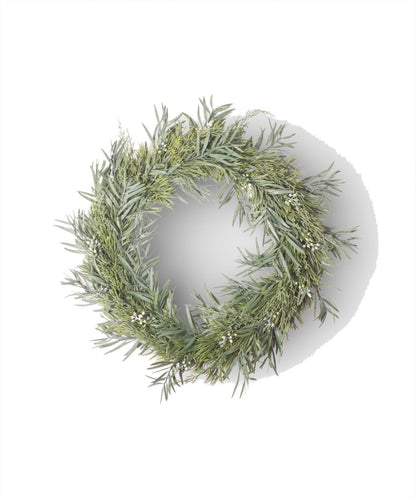 French Country Mixed Silver Green Wreath 40cm