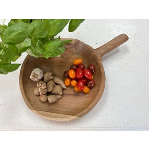 Organic Teak Round Platter with Handle - Natural