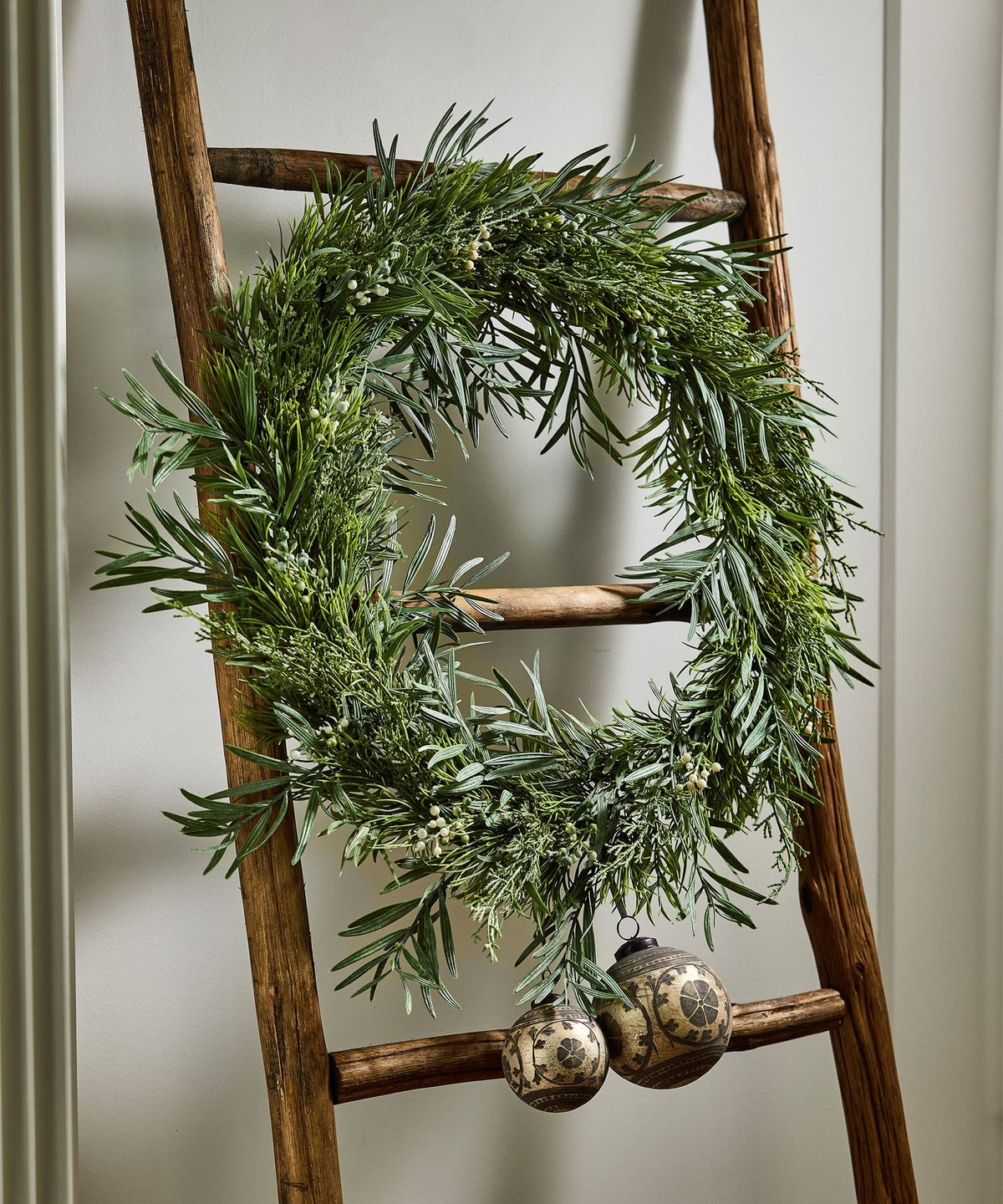 French Country Mixed Silver Green Wreath 40cm