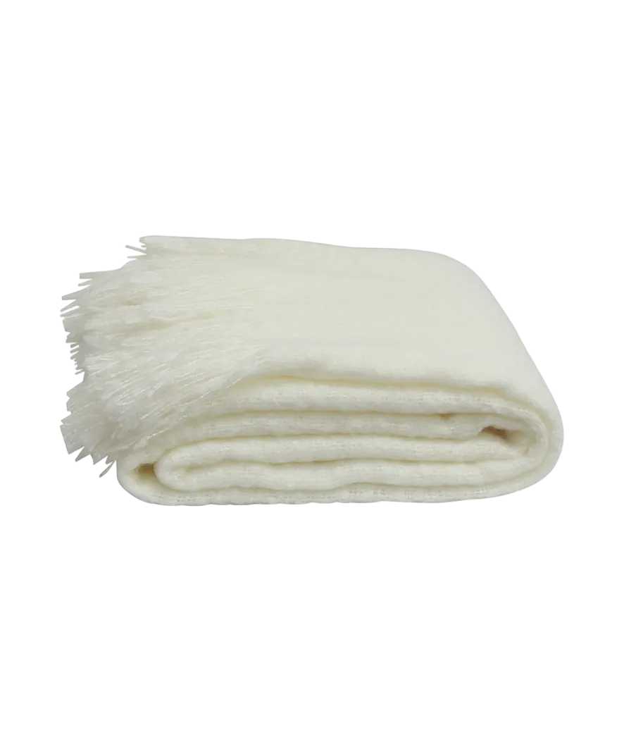 Folded white blanket on a light gray background