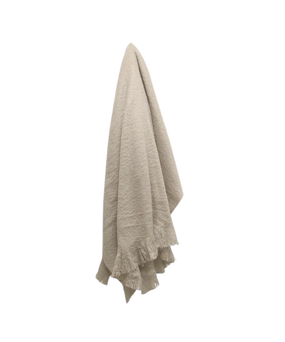 Beige blanket with fringe on a white background
