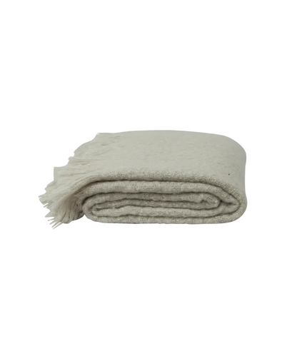 Folded light gray blanket on a white background