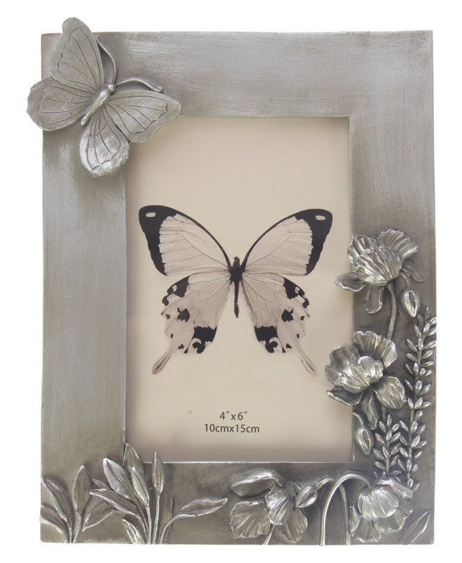 Champagne Butterfly & Flower Photo Frame