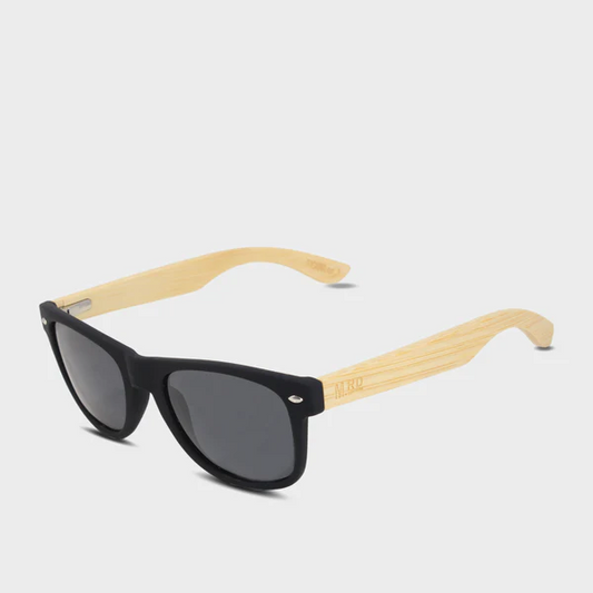 50/50 Black Frame & Wood Arm Sunglasses