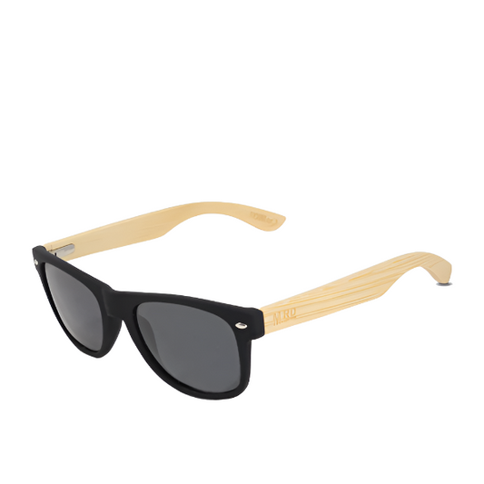 50/50 Black Frame & Wood Arm Sunglasses