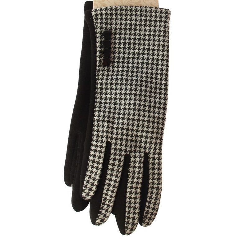Houndstooth Button Gloves