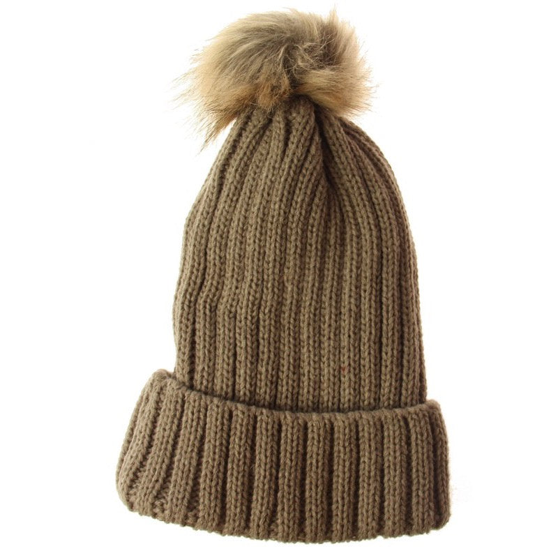 Solid Knit Stripe Beanie - Taupe