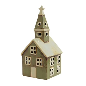 Alsace Tea Light Church - Olive Green | French Country