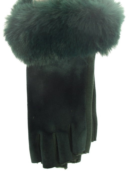 Fingerless Velvet & Faux Fur Gloves - Emerald