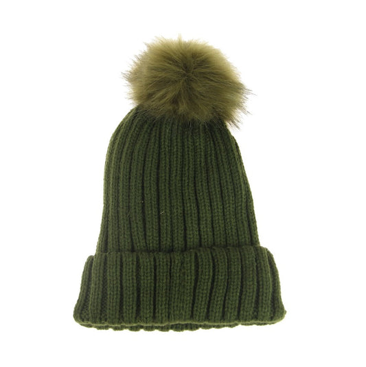 Solid Knit Stripe Beanie - Olive