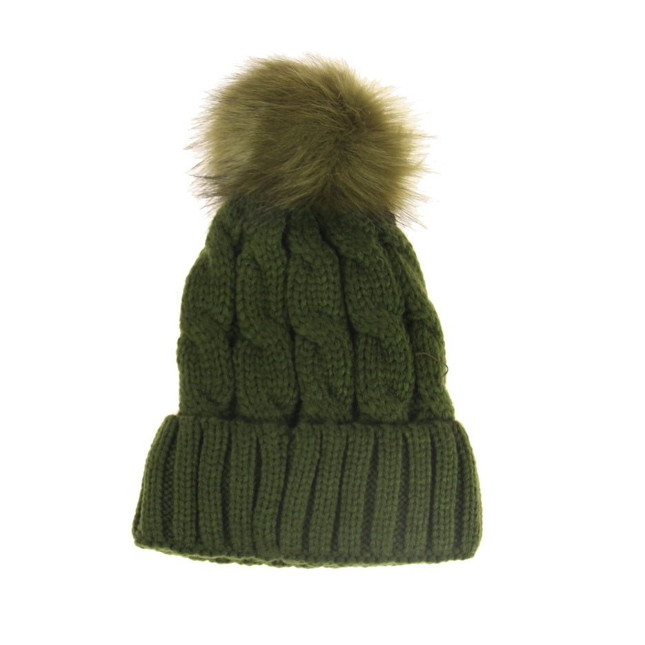 Cable Knit Beanie - Olive